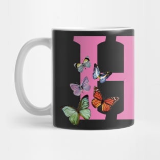 Letter pink H with colorful butterflies Mug